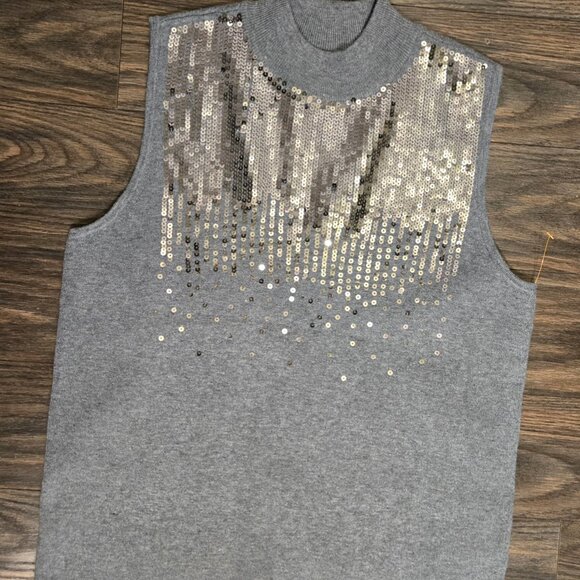 MARLED Gray & Silver Sequin Mock Turtleneck Sweater Vest NWOT/SIZE M/L - Picture 5 of 5